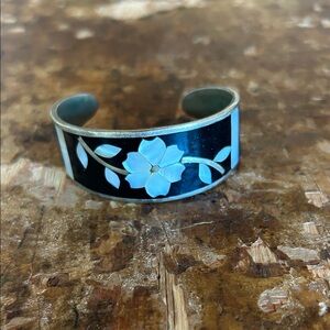 Alpaca Mexico Petite Floral Black and Blue Cuff Bracelet